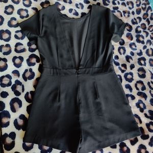 Black Romper with Plunging V Back Cut